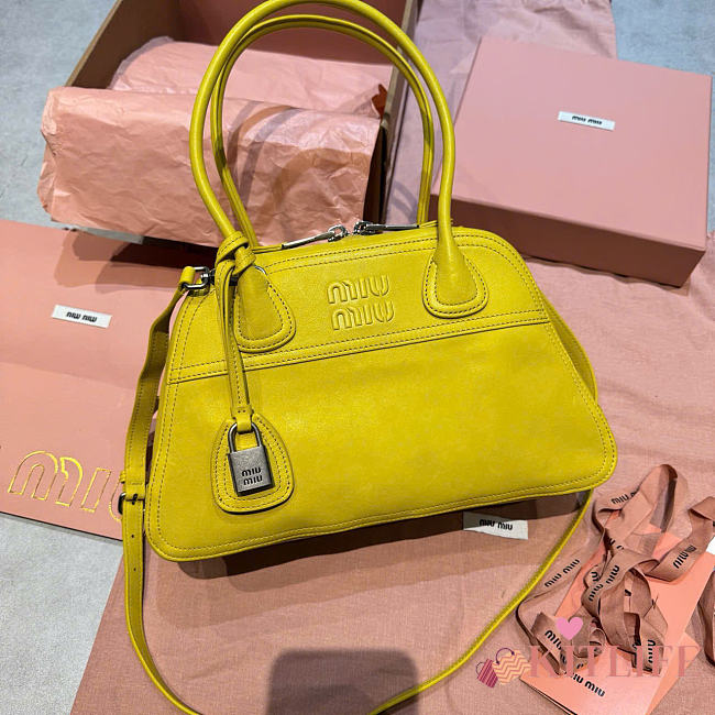 Kitlife Miu Miu Vivant Yellow Nappa Leather Bag 5BB200 28x9.5x17cm  - 1