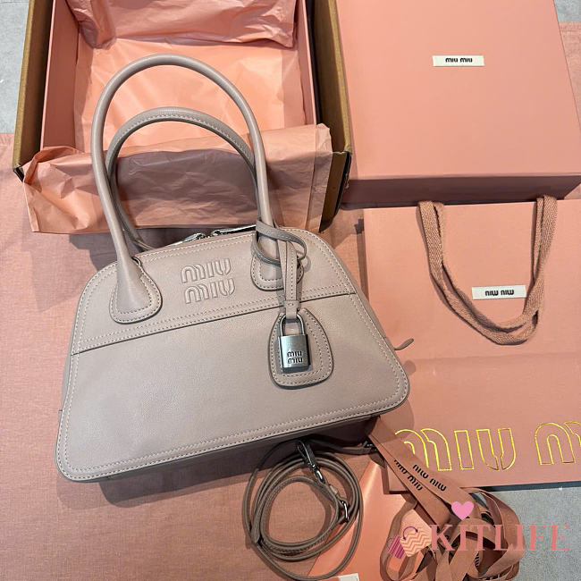 Kitlife Miu Miu Vivant Light Taupe Nappa Leather Bag 5BB200 28x9.5x17cm  - 1