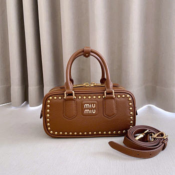 Kitlife Miu Miu Arcadie Studded Leather Bag Brown 5BB142 22x10.5x7.5cm