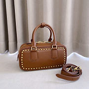 Kitlife Miu Miu Arcadie Studded Leather Bag Brown 5BB142 22x10.5x7.5cm - 5
