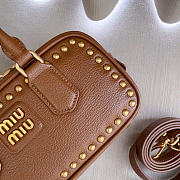 Kitlife Miu Miu Arcadie Studded Leather Bag Brown 5BB142 22x10.5x7.5cm - 3