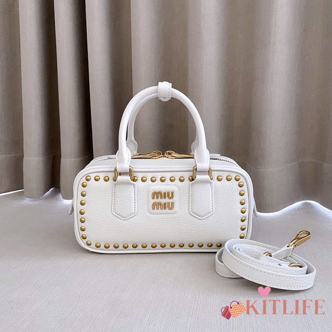 Kitlife Miu Miu Arcadie Studded Leather Bag White 5BB142 22x10.5x7.5cm - 1