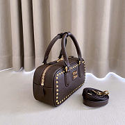 Kitlife Miu Miu Arcadie Studded Leather Bag Dark Brown 5BB142 22x10.5x7.5cm  - 5