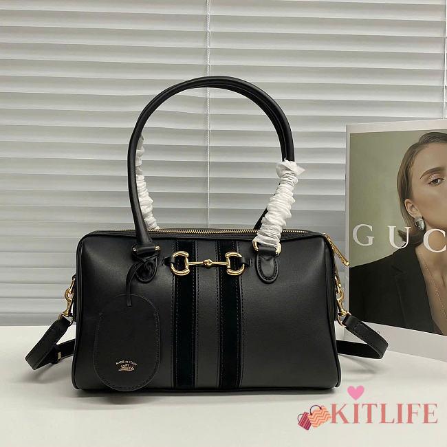 Kitlife Gucci Borsetto Medium Boston Bag Black Leather 866732 28x15x10cm  - 1