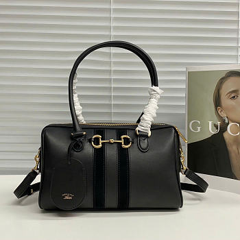 Kitlife Gucci Borsetto Medium Boston Bag Black Leather 866732 28x15x10cm 