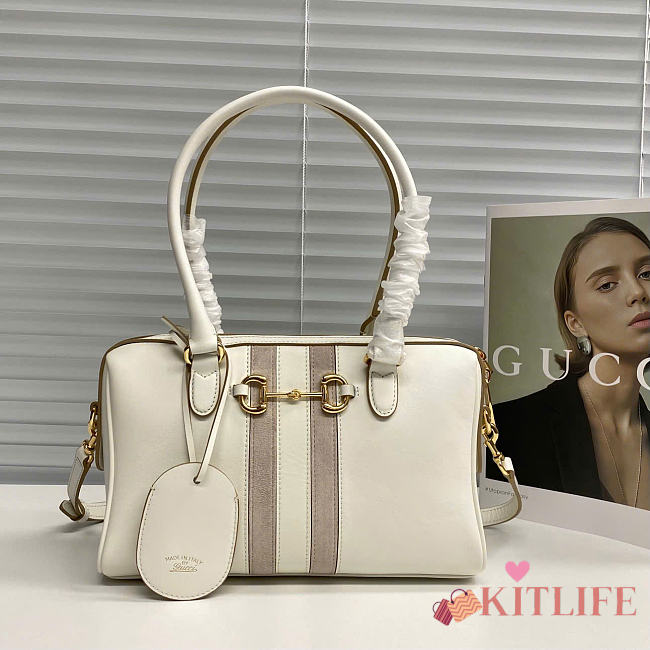 Kitlife Gucci Borsetto Medium Boston Bag White Leather 866732 28x15x10cm  - 1