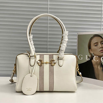 Kitlife Gucci Borsetto Medium Boston Bag White Leather 866732 28x15x10cm 