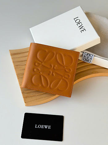 Kitlife Loewe Embossed Calfskin Short Wallet Brown L1140 11x10cm