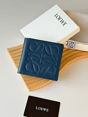 Kitlife Loewe Embossed Calfskin Short Wallet Dark Blue L1140 11x10cm  - 1