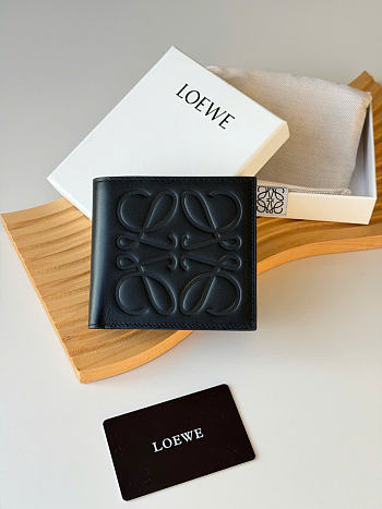 Kitlife Loewe Embossed Calfskin Short Wallet Black L1140 11x10cm 