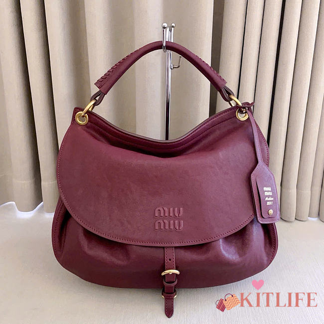 Kitlife Miu Miu Rendez-vous Burgundy Leather Bag 5BC219 39.5x33x15cm - 1