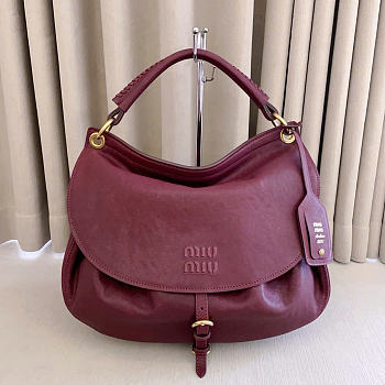 Kitlife Miu Miu Rendez-vous Burgundy Leather Bag 5BC219 39.5x33x15cm