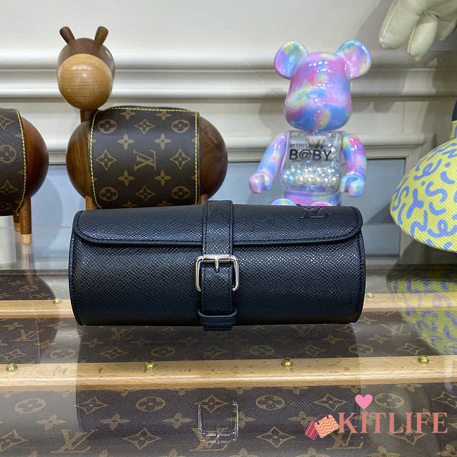Kitlife Louis Vuitton Watch Cylinder Box Black Epi Leather M47530 20x8x8cm - 1
