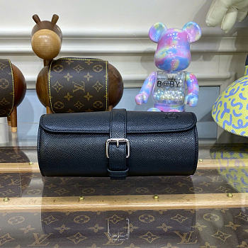Kitlife Louis Vuitton Watch Cylinder Box Black Epi Leather M47530 20x8x8cm