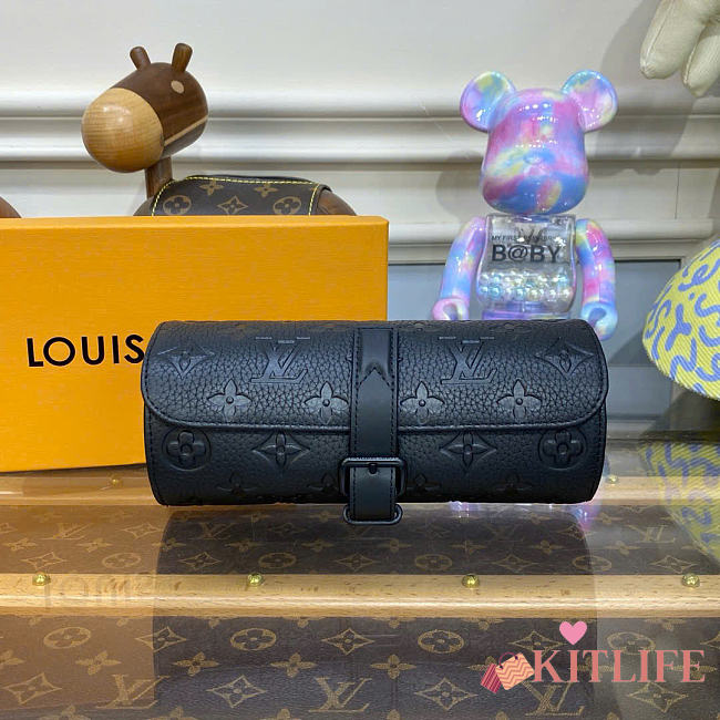 Kitlife Louis Vuitton Watch Cylinder Box Black Taurillon Leather M47530 20x8x8cm  - 1