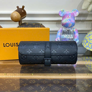 Kitlife Louis Vuitton Watch Cylinder Box Black Taurillon Leather M47530 20x8x8cm 
