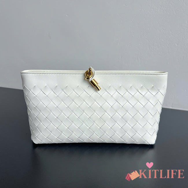 Kitlife Bottega Veneta Andiamo Boat Pouch White 876344 31x16x8cm  - 1