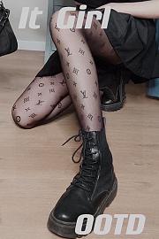 Kitlife Louis Vuitton Monogram-print Sheer Tights Black - 5