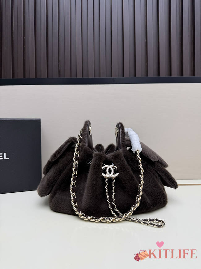 Kitlife Chanel 25C Drawstring Mini Handbag Dark Brown Sheepskin AS5631 20x22x12.5cm  - 1