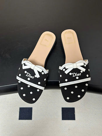 Kitlife Dior Dway Slide Black Cotton Embroidered with White PolkaDior Motif
