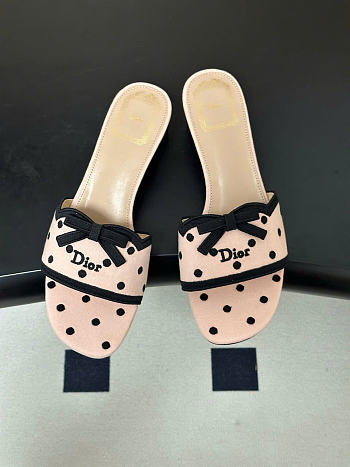 Kitlife Dior Dway Slide Pink Cotton Embroidered with Black PolkaDior Motif