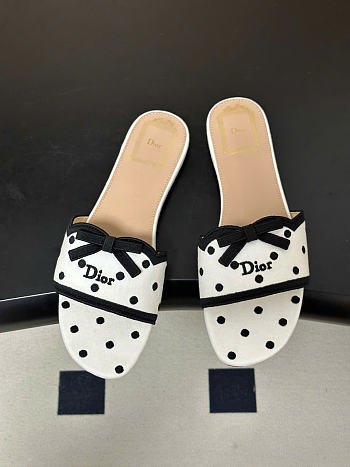 Kitlife Dior Dway Slide White Cotton Embroidered with Black PolkaDior Motif