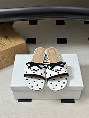 Kitlife Dior Dway Slide White Cotton Embroidered with Black PolkaDior Motif - 3