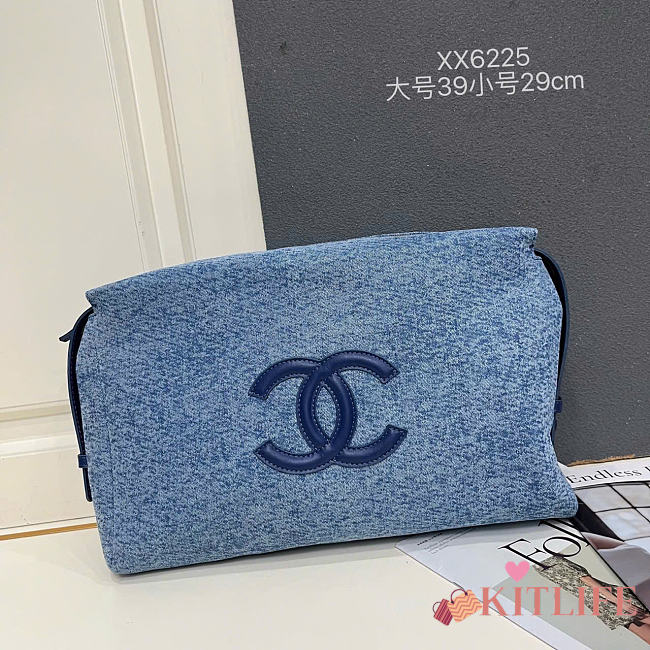 Kitlife Chanel Zipped Large Pouch Blue Denim 39.5x25.5x8.5cm - 1