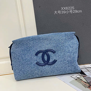Kitlife Chanel Zipped Small Pouch Blue Denim 29.5x18.5x7.5cm