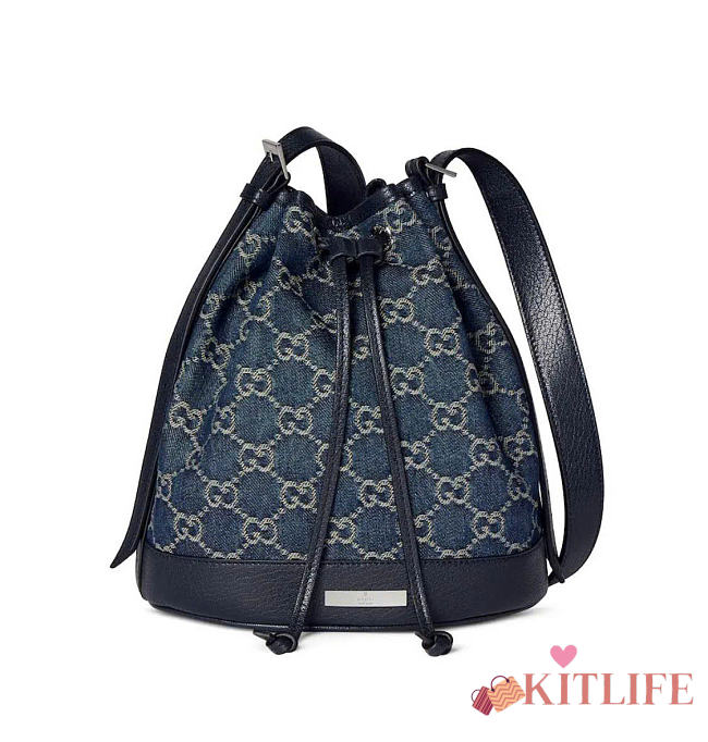 Kitlife Gucci Venice Small Bucket Bag Dark Blue GG Denim ‎875237 21x23.5x14cm - 1