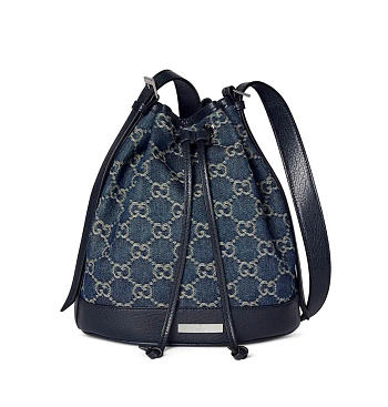Kitlife Gucci Venice Small Bucket Bag Dark Blue GG Denim ‎875237 21x23.5x14cm