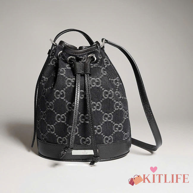 Kitlife Gucci Venice Small Bucket Bag Black GG Denim ‎875237 21x23.5x14cm - 1