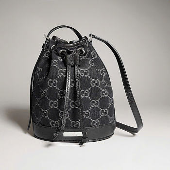 Kitlife Gucci Venice Small Bucket Bag Black GG Denim ‎875237 21x23.5x14cm