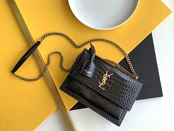 Kitlife Saint Laurent Black Crocodile Leather Sunset Bag With Gold Hardware 442906 22x8x16cm 
