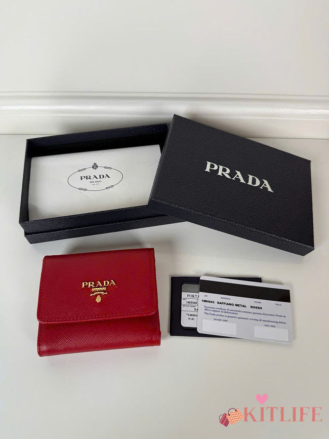 Kitlife Prada Saffiano Red Leather Wallet 1MH043 10x8.5cm - 1
