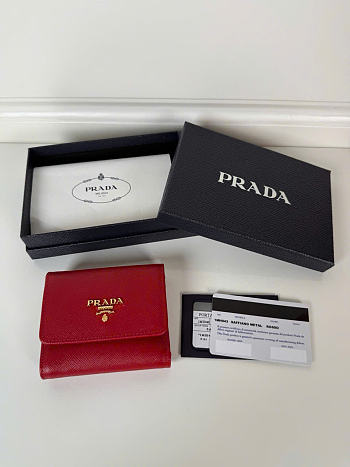 Kitlife Prada Saffiano Red Leather Wallet 1MH043 10x8.5cm