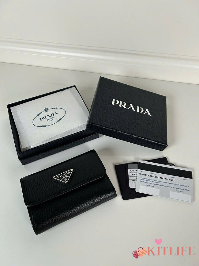 Kitlife Prada Saffiano Black Leather Wallet 1MH025 10x8.5cm  - 1