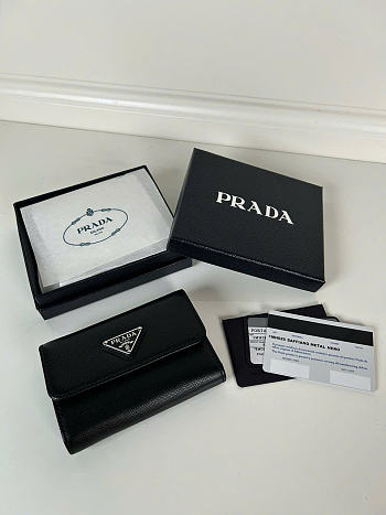 Kitlife Prada Saffiano Black Leather Wallet 1MH025 10x8.5cm 