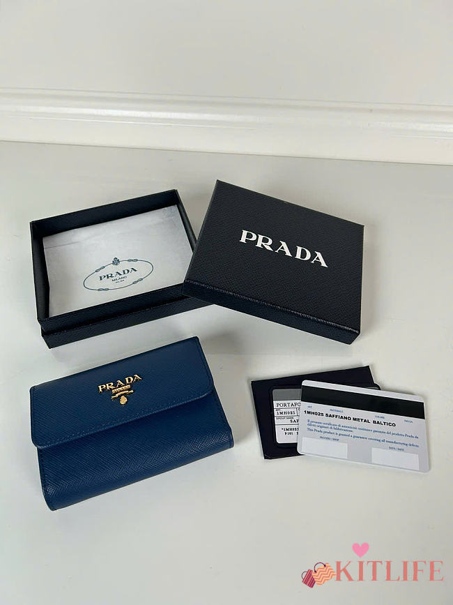 Kitlife Prada Saffiano Dark Blue Leather Wallet 1MH025 10x8.5cm  - 1