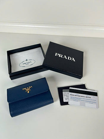 Kitlife Prada Saffiano Dark Blue Leather Wallet 1MH025 10x8.5cm 