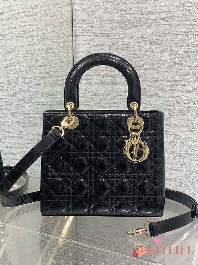 Kitlife Dior Lady Black Patent Cannage Calfskin Bag 24cm - 1
