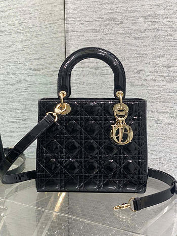 Kitlife Dior Lady Black Patent Cannage Calfskin Bag 24cm