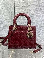 Kitlife Dior Lady Dark Red Patent Cannage Calfskin Bag 24cm  - 1