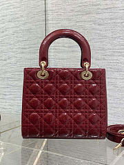 Kitlife Dior Lady Dark Red Patent Cannage Calfskin Bag 24cm  - 4