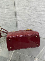 Kitlife Dior Lady Dark Red Patent Cannage Calfskin Bag 24cm  - 3
