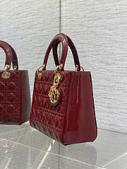 Kitlife Dior Lady Dark Red Patent Cannage Calfskin Bag 24cm  - 2