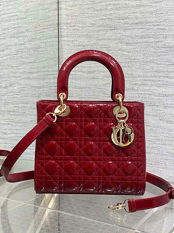 Kitlife Dior Lady Red Patent Cannage Calfskin Bag 24cm 