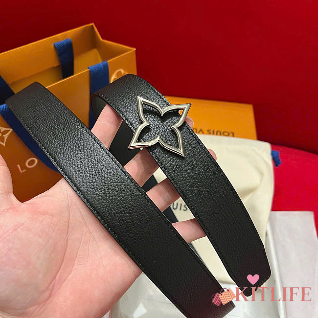 Kitlife Louis Vuitton Flowergram 30mm Reversible Belt Black Silver Hardware - 1