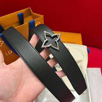 Kitlife Louis Vuitton Flowergram 30mm Reversible Belt Black Silver Hardware
