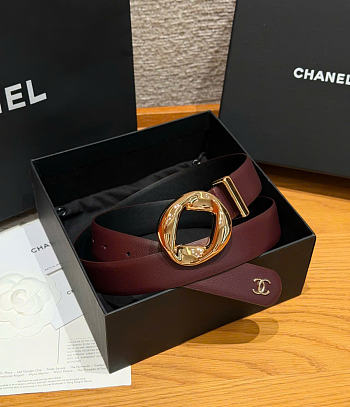 Kitlife Chanel Cut-out Ring 30mm Leather Belt Burgundy
